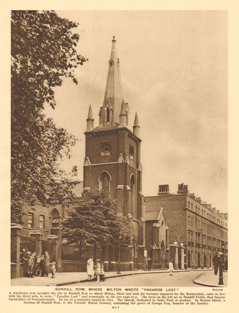 Bunhill Row, Finsbury, where Milton wrote Paradise Lost. St Paul's church 1926